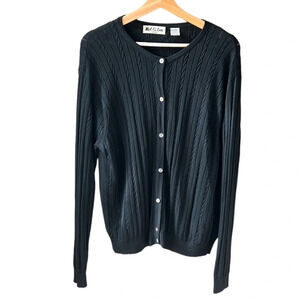 Mel & Lisa 100% Silk Black Pointelle Cable Knit Cardigan Sweater. XL